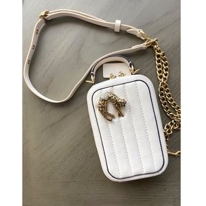Mini White Chalk Coach Quilted Crossbody Phone Wallet Bag w Leopard